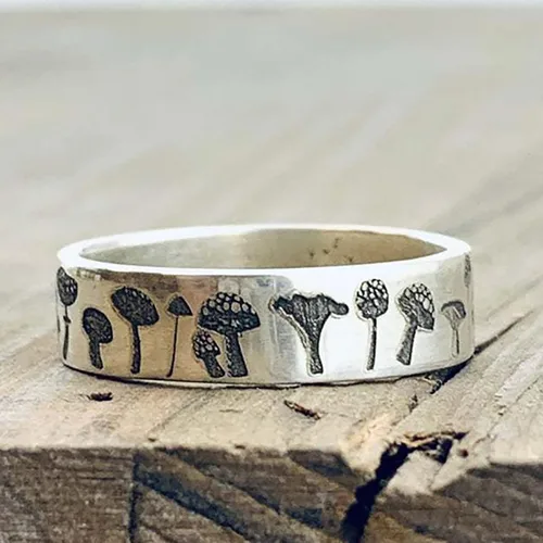 Vista 2 de Anillos para niños callejeros con patrón botánico joyería de moda simple accesorios populares plata 6