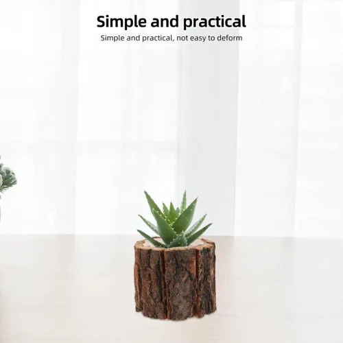 Vista 4 de Happyyami 4 macetas rústicas de madera, soporte para plantas pequeñas para decoración interior del hogar, material de corteza impermeable, 3.54 x