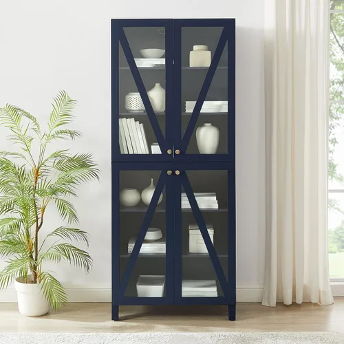 Vista 7 de Crosley Furniture Cassai - Armario de almacenamiento alto para despensa con estantes, cocina, comedor o lavandería, color azul marino