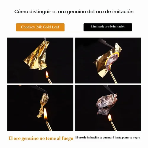 Vista 7 de Cobakey - Hojas de oro comestibles genuinas en copos - 50 mg de copos de oro comestibles para decoración de pasteles