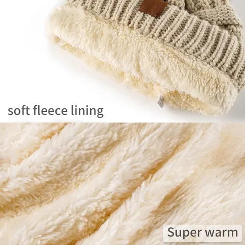 Vista 2 de Beanies Women with Pom, Winter Hats for Women with Thick Warm Fleece Lining Cold Weather, Beanie Hats for Women Knit Slouchy