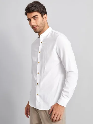 Vista 4 de MakeMeChic Blusa de manga larga sólida con cuello alto y botones para hombre