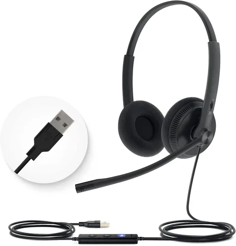 Vista 7 de Yealink Auriculares USB UH34 con micrófono, auriculares estéreo con cable con micrófono de cancelación de ruido, auriculares profesionales