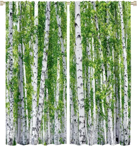 Vista 67 de Cortinas de abedul para sala de estar, niebla matutina en otoño, decoración del hogar, 42 x 45 pulgadas de largo