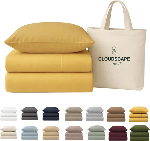 Vista 49 de Cloud Scape Linen - Juego de sábanas de 100% algodón egipcio, tamaño individual, juego de ropa de cama de lujo de 3 piezas, 400 hilos, calidad