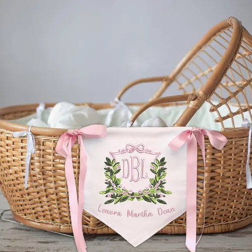 Vista 8 de Letrero personalizado de bienvenida para bebé, bandera bordada con nombre, letrero para puerta de hospital de bebé, con lazos, decoración de baby