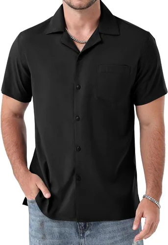 Vista 17 de ZEROYAA Camisas de manga corta con botones y ajuste regular para hombre Rojo llama