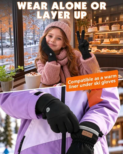 Vista 6 de Hikenture Guantes de invierno cálidos para niños, pantalla táctil, ciclismo Negro