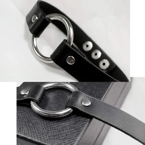 Vista 5 de Gargantilla de cuero ajustable, gargantilla punk circular suave de poliuretano para mujeres y niñas