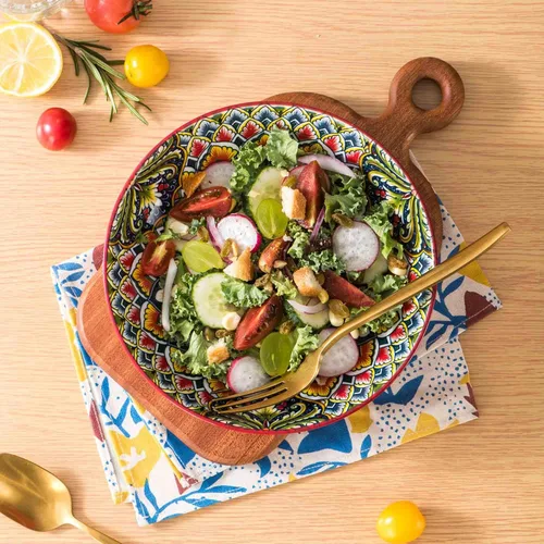 Vista 6 de Henten Home Juego de 6 cuencos de porcelana para pasta de 32 onzas, cuencos de cerámica para sopa, cereales, frutas, estilo bohemio, aptos