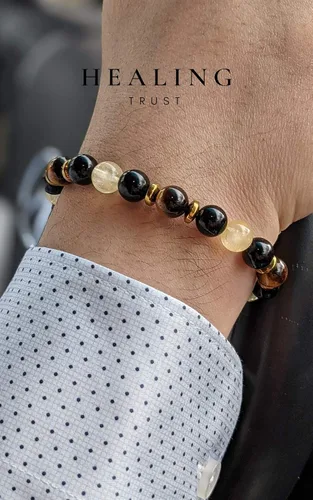 Vista 5 de Confianza curativa Pulsera de citrino, pulsera de ojo de tigre, pulsera de riqueza de obsidiana negra Feng Shui para mujeres y hombres, espaciadores