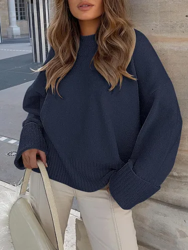 Vista 4 de Prinbara Suéter de gran tamaño para mujer, cuello redondo, manga larga, tejido mullido, grueso, cálido, suéter de moda para otoño 2024