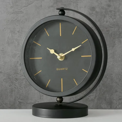 Vista 6 de WHW Whole House Worlds Reloj de escritorio moderno de mediados de siglo, negro, detalles dorados, movimiento de cuarzo, hierro, redondo, montado