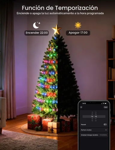 Vista 8 de Cadena de luces inteligentes RGB+IC con 200 LED, luces de Navidad para interiores que cambian de color, control por APP y control remoto, 84