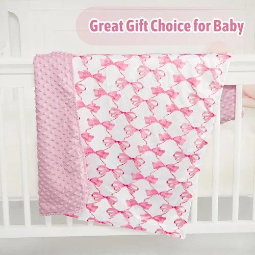 Vista 7 de Sotf - Manta de cuna para bebé, respaldo de puntos, manta suave reversible para recién nacido, regalo para niños pequeños, 30 x 40 pulgadas, lazo
