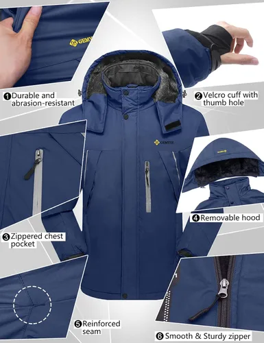 Vista 7 de GEMYSE Chaqueta de esquí a prueba de viento para hombre, impermeable, con capucha y varios bolsillos