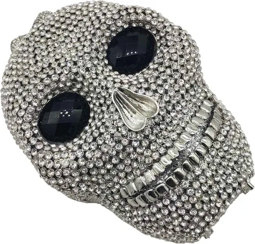 Vista 4 de Boutique De FGG Bolso de mano de cristal de calavera para mujer, bolso de mano de noche con diamantes de imitación, para fiesta, graduación