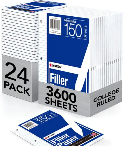 Vista 9 de KAISA Papel para cuaderno de hojas sueltas, rayas universitarias, 300 hojas por papel rayado, 8 x 10.5 pulgadas, 3 agujeros perforados para carpeta