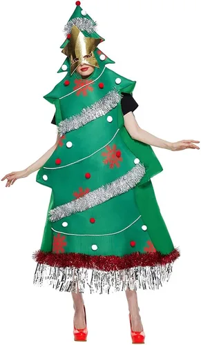 Vista 3 de Megartico Disfraces de árbol de Navidad para mujer con máscara de estrella para adultos, disfraz divertido de fiesta de festival
