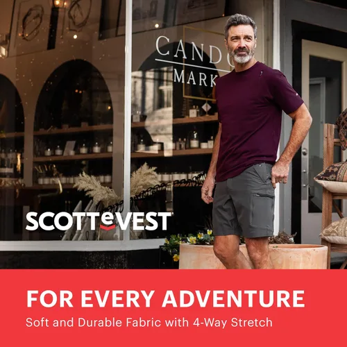 Vista 5 de SCOTTeVEST Action Adventure - Pantalones cortos para hombre, 17 bolsillos ocultos, repelente al agua para viajes y más