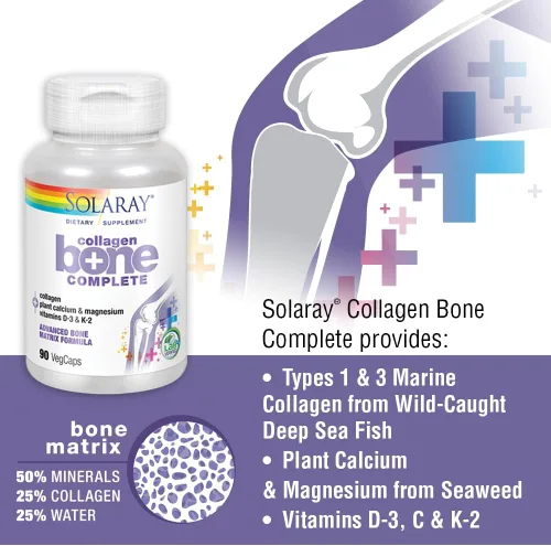 Vista 4 de Solaray Collagen Bone Complete - Cápsulas de colágeno marino con calcio, magnesio y vitamina D3 para mujeres y hombres, fuerza ósea y apoyo a