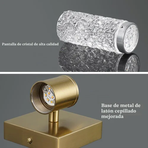 Vista 7 de Juego de 2 apliques de pared LED de cristal, lámparas de baño de oro cepillado, modernas luces de baño con LED con cable para dormitorio, sala