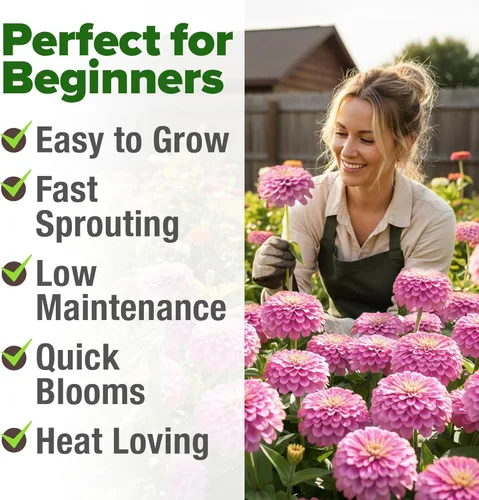 Vista 5 de HOME GROWN Semillas de zinnia rosa – 300 zinnias Luminosa 0.5g, semillas anuales de flores fáciles de cultivar para plantar al aire libre para 2026