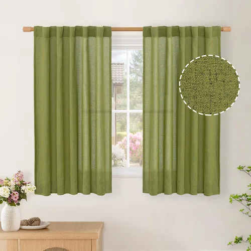 Vista 146 de BGment Cortinas cortas de lino marrón de 36 pulgadas de largo para ventanas, pequeñas cortinas de gasa semitransparentes para cocina, cafetería