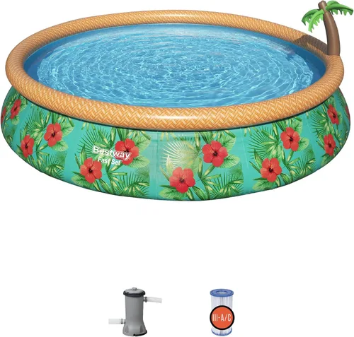 Vista 7 de Bestway Kit de piscina inflable redonda de juego rápido (8 x 24 pulgadas) Incluye bomba de filtro de 330 galones