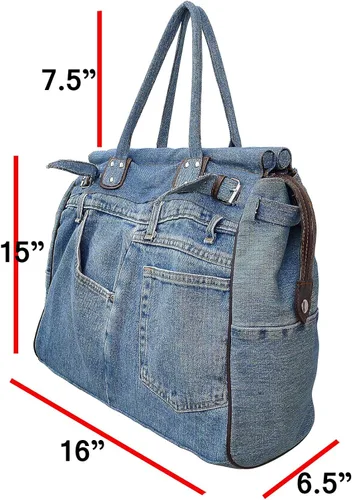 Vista 3 de Bijoux de Ja Bolso de mano grande de mezclilla azul con doble asa superior para mujer, Azul