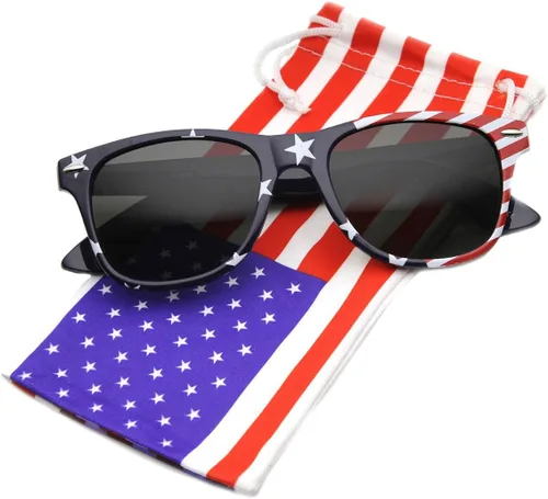 Vista 2 de zeroUV Gafas de sol con montura de cuerno, estrellas y rayas con la bandera estadounidense de Estados Unidos