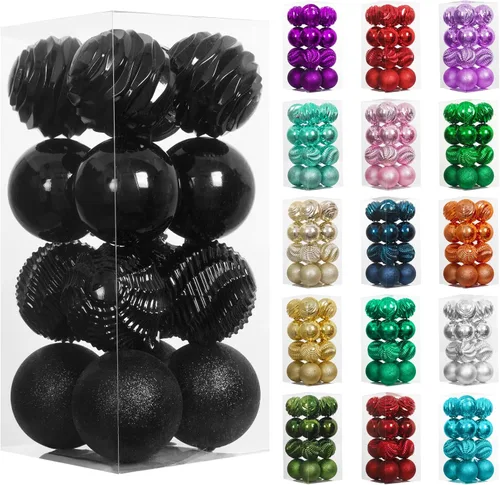 Vista 79 de XmasExp Juego de 24 mini esferas de Navidad inastillables para bolas de árbol de Navidad, 1.18 pulgadas (negro)