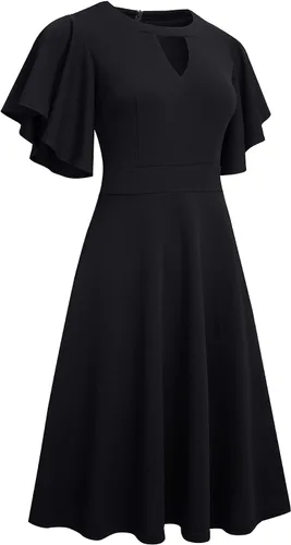 Vista 3 de HOMEYEE Vestido de patinador con cuello en O para mujer A273
