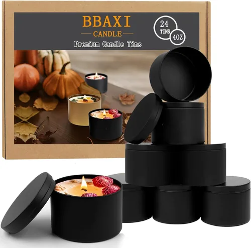 Vista 11 de BBAXI Latas de velas blancas de 4 onzas, 24 piezas, lata de vela vacía negra con tapas para hacer velas caseras, frascos de velas blancas mate Latas