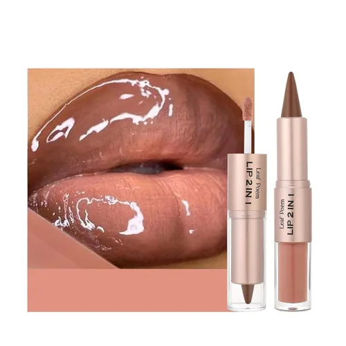 Vista 119 de BAISEN DIARY 2 en 1 doble punta mate delineador de labios y brillo de labios, lápiz combinado de labios marrón nude degradado, delineador de labios