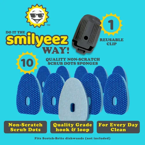 Vista 3 de Smilyeez Recambio de esponja punteada azul sin plástico para Scotch-Brite's Dishwand Recambio de 10 unidades con adaptador