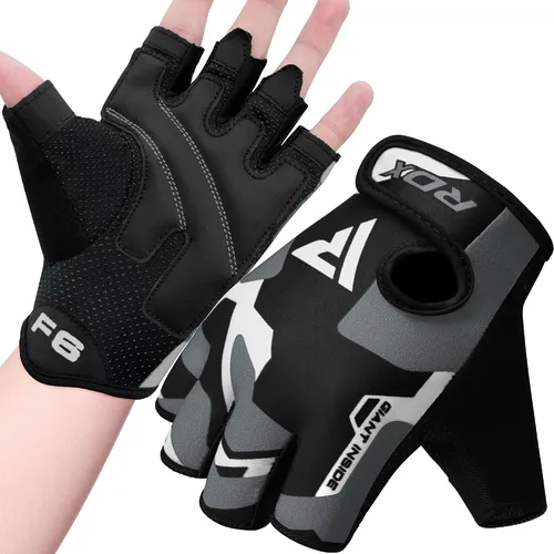 Vista 14 de RDX Guantes de levantamiento de pesas para gimnasio, entrenamiento de fitness, palma acolchada antideslizante, equipo de entrenamiento de fuerza
