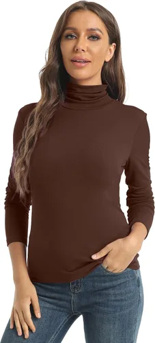 Vista 18 de Tops casuales de manga larga con cuello alto para mujer, camisas ajustadas y ligeras de capa base