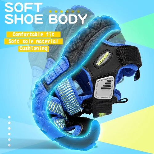Vista 7 de Littleplum Sandalias para niños con puntera cerrada, sandalias deportivas para niños pequeños, zapatos de verano para niños grandes, caminar