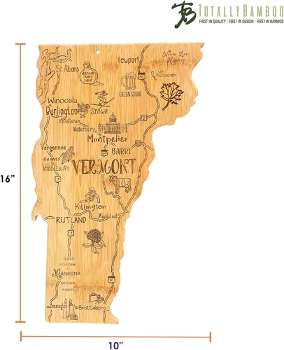 Vista 6 de Totally Bamboo Destination Vermont State - Tabla para servir y cortar con forma de estado, incluye corbata para colgar para exhibición en la pared