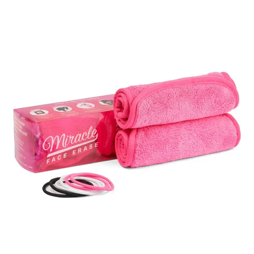 Vista 3 de Miracle Face - Paquete de 2 toallitas desmaquillantes de microfibra para el rostro, incluye 6 ligas para el cabello