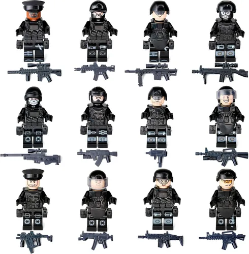 Vista 5 de Toysvill SWAT - Juego de bloques de construcción de policía militar SUV + minifiguras de soldados (12 piezas) con armas y accesorios de regalo