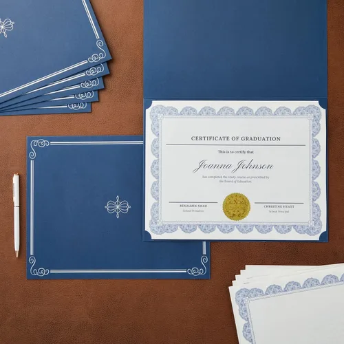 Vista 2 de Sustainable Greetings Kit de soporte para certificados, azul marino, cartulina de certificado de 300GSM, 24 soportes, 24 papeles y 24 sellos