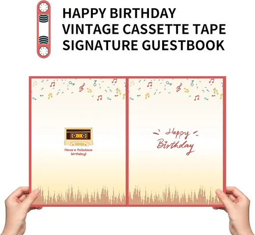 Vista 5 de Decoraciones retro para fiestas de cumpleaños, suministros de cartón para firma, cinta de casete, libro de invitados alternativo para niñas y niños