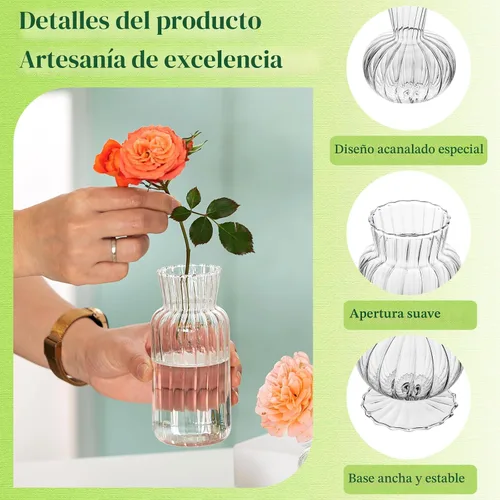 Vista 5 de Hewory - Mini jarrones de vidrio para centros de mesa, pequeños jarrones transparentes a granel, lindos jarrones de flores para bodas, decoración