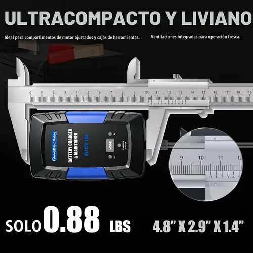 Vista 6 de Cargador de batería inteligente de 6 V y 12 V, mantenedor de Azul
