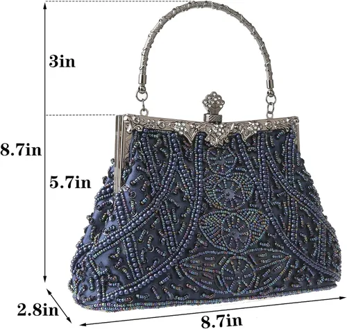 Vista 3 de DA BODAN Bolso de noche para mujer, estilo vintage, con cuentas y lentejuelas y perlas, bolso de hombro para boda, novia, fiesta de graduación