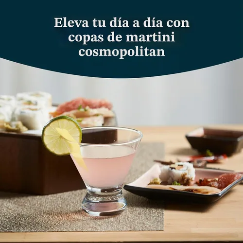 Vista 2 de Libbey Copas transparentes para cócteles Cosmopolitan/Martini, 8 onzas, Transparente Sin tallo Cosmopolitan 4