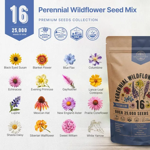 Vista 3 de Organo Republic Mezcla de 16 semillas de flores silvestres perennes para interiores y exteriores, más de 25,000 semillas de jardín de flores