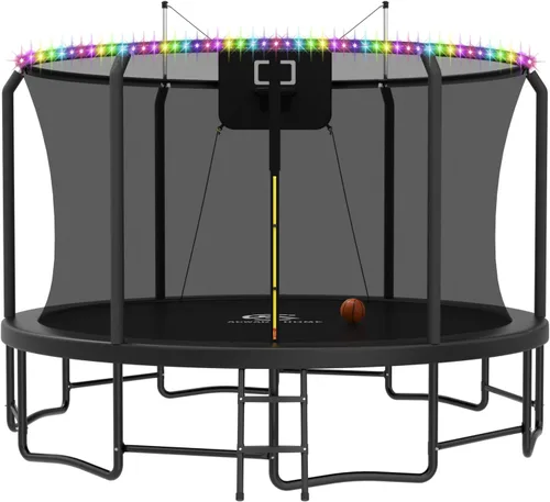Vista 27 de Trampolín al aire libre con red para niños de 10 pies, 12 pies, 14 pies Negro